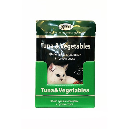 Gina влажный корм для кошек, с тунцом и овощами, кусочки в соусе, в паучах - 85 г фото 1
