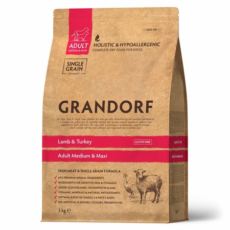 Grandorf сухой корм для взрослых собак средних и крупных пород с ягненком и индейкой - 3 кг фото 1