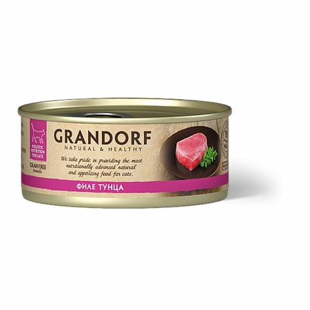 Grandorf Tuna In Broth влажный корм для кошек, с филе тунца, кусочки в бульоне, в консервах - 70 г фото 1