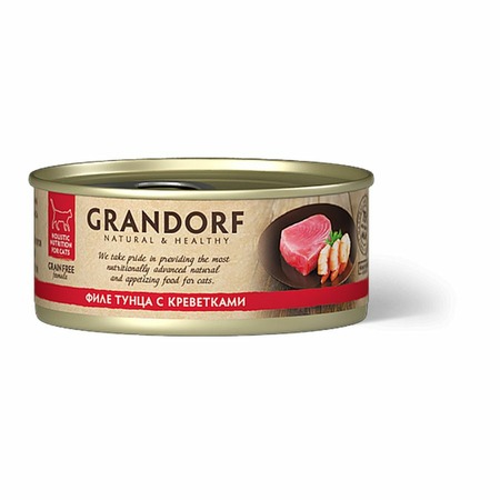 Grandorf Tuna With Prawn In Broth влажный корм для кошек, с филе тунца и креветками, кусочки в бульоне, в консервах - 70 г фото 1