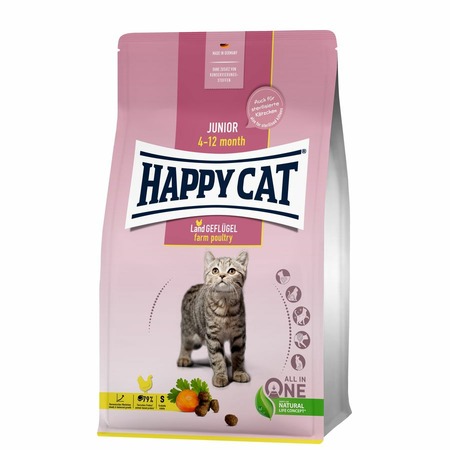Happy Cat Junior полнорационный сухой корм для котят, с домашней птицей - 4 кг фото 1