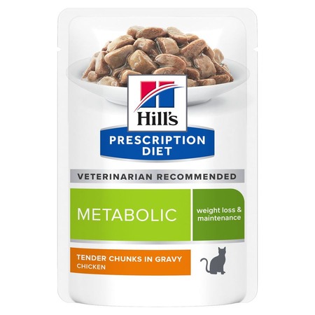 Hills Prescription Diet Metabolic диетический влажный корм для кошек для коррекции веса, с курицей, в паучах - 85  г х 12 шт фото 1