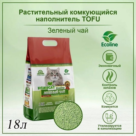 HOMECAT Ecoline комкующийся наполнитель для кошачьих туалетов с ароматом зеленого чая - 18 л фото 1