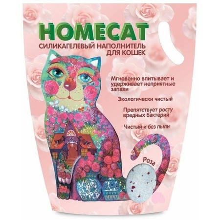 HOMECAT силикагелевый наполнитель для кошачьих туалетов с ароматом розы - 12,5 л фото 1