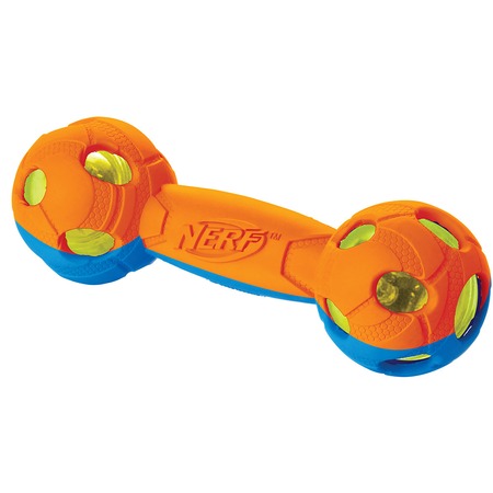 Игрушка для собак Nerf Гантель двухцветная светящаяся - 17,5 см фото 1