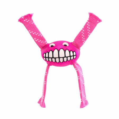Игрушка для собак ROGZ Flossy Grinz S с принтом "зубы" и пищалкой розовая - 165 мм фото 1
