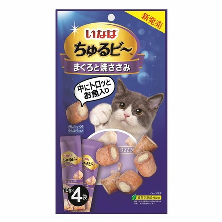 Inaba Churu Bee лакомство для взрослых кошек трубочки тунцом магуро с запеченным куриным филе - 10 г х 4 шт фото 1