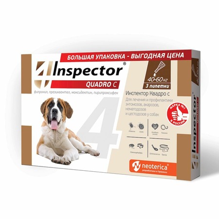 Inspector Quadro капли для собак 40-60 кг от блох, клещей и гельминтов - 3 пипетки фото 1