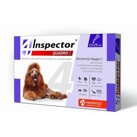 Inspector Quadro капли для собак весом 10-25 кг от внешних и внутренних паразитов - 1 пипетка фото 1