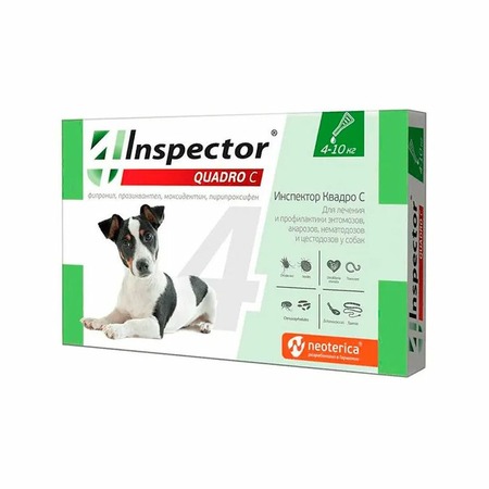 Inspector Quadro капли для собак весом 4-10 кг от внешних и внутренних паразитов - 1 пипетка фото 1