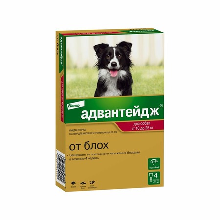 Elanco Адвантейдж капли на холку от блох для собак весом от 10 до 25 кг - 4 пипетки фото 1