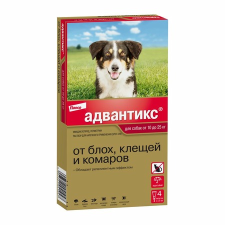 Elanco Адвантикс капли от блох, клещей и комаров для собак весом от 10 до 25 кг - 4 пипетки фото 1