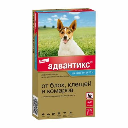 Elanco Адвантикс капли от блох, клещей и комаров для собак весом от 4 до 10 кг - 4 пипетки фото 1