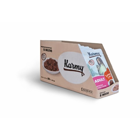 Karmy Adult полнорационный влажный корм для кошек старше 1 года с телятиной, кусочки в желе, в паучах - 80 г фото 1