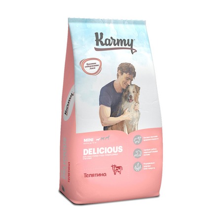 Karmy Delicious Mini полнорационный сухой корм для собак мелких пород привередливых в питании, с телятиной - 10 кг фото 1