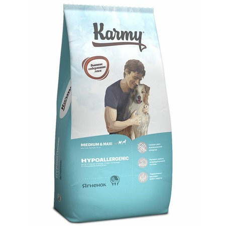 Karmy Hypoallergenic Medium & Maxi полнорационный сухой корм для собак средних и крупных пород при аллергии, с ягненком - 14 кг фото 1