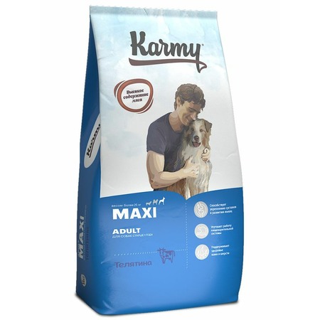 Karmy Maxi Adult полнорационный сухой корм для собак крупных пород, с телятиной - 14 кг фото 1