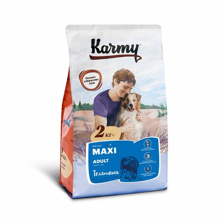 Karmy Maxi Adult полнорационный сухой корм для собак крупных пород, с телятиной - 2 кг фото 1