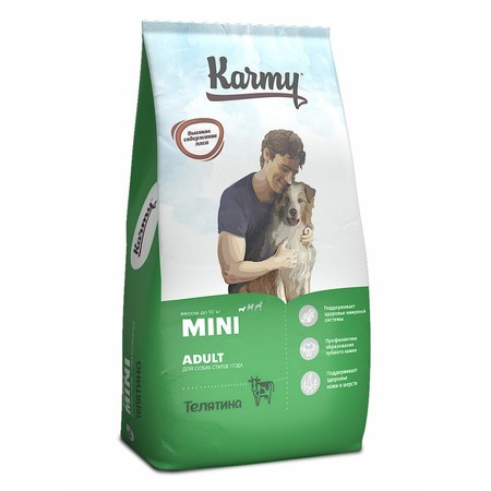 Karmy Mini Adult полнорационный сухой корм для собак мелких пород, с телятиной - 10 кг фото 1