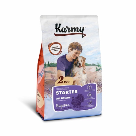 Karmy Starter полнорационный сухой корм для щенков с момента отъема до 4 месяцев, беременных и кормящик сук, с индейкой - 2 кг фото 1