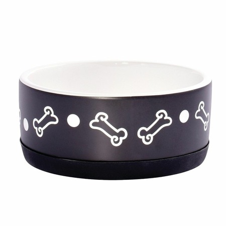 КерамикАрт миска керамическая нескользящая для собак, черная с косточками 400 мл фото 1