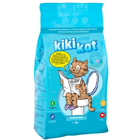 KikiKat комкующийся бентонитовый наполнитель для кошачьего туалета супер-белый с ароматом "Горная свежесть" - 10 л фото 1