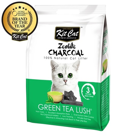 Kit Cat Zeolite Charcoal Green Tea Lush цеолитовый комкующийся наполнитель с ароматом зеленого чая - 4 кг фото 1