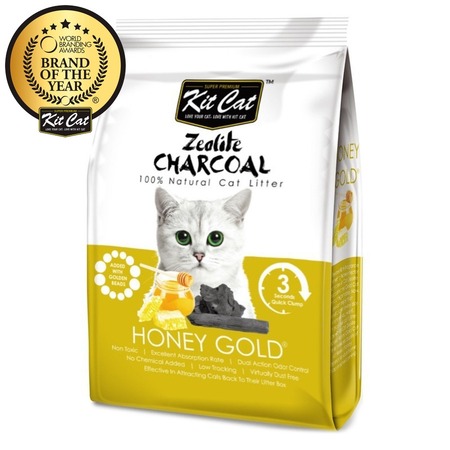 Kit Cat Zeolite Charcoal Honey Gold цеолитовый комкующийся наполнитель медовый с золотыми крупинками - 4 кг фото 1