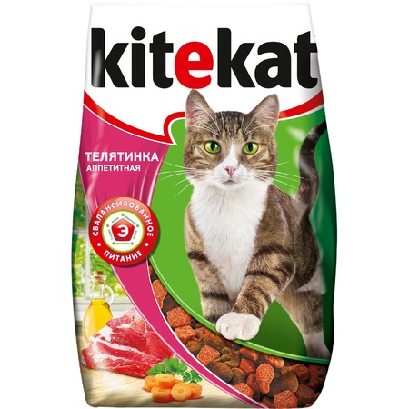 Kitekat полнорационный сухой корм для кошек, с аппетитной телятинкой - 1,9 кг фото 1