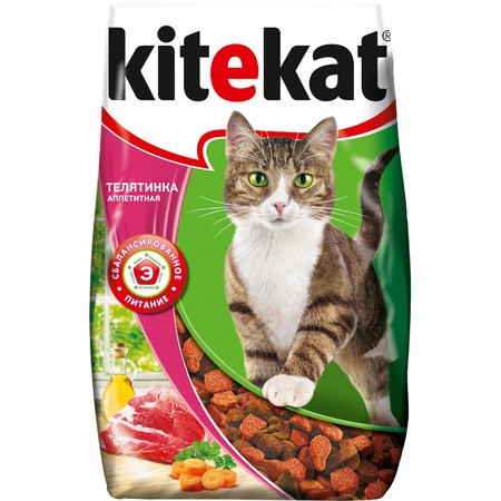 Kitekat полнорационный сухой корм для кошек, с аппетитной телятинкой - 800 г фото 1