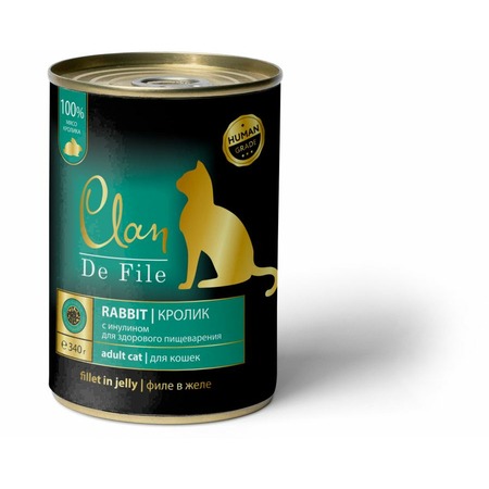 Clan De File полнорационный влажный корм для кошек, с кроликом, кусочки в желе, в консервах - 340 г фото 1