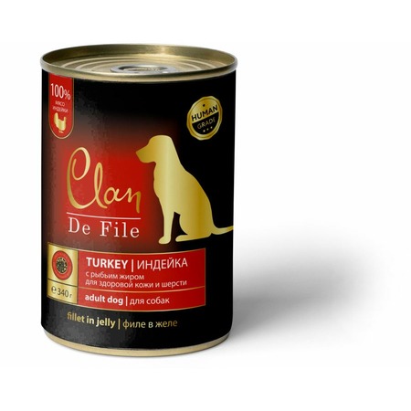 Clan De File полнорационный влажный корм для собак, с индейкой, кусочки в желе, в консервах - 340 г фото 1