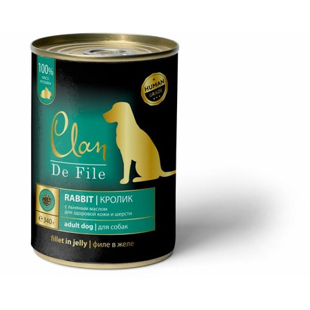 Clan De File полнорационный влажный корм для собак, с кроликом, кусочки в желе, в консервах - 340 г фото 1