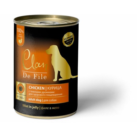 Clan De File полнорационный влажный корм для собак, с курицей, кусочки в желе, в консервах - 340 г фото 1