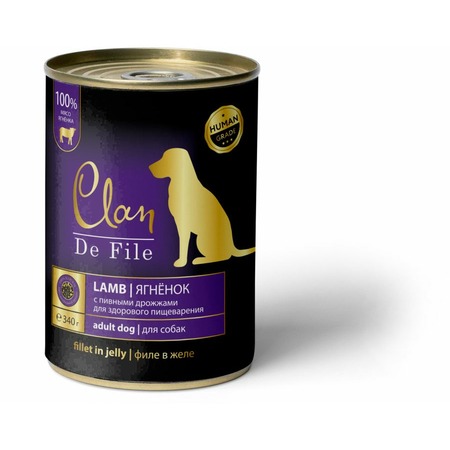 Clan De File полнорационный влажный корм для собак, с ягненком, кусочки в желе, в консервах - 340 г фото 1