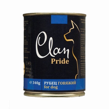 Clan Pride полнорационный влажный корм для собак, с рубцом говяжим, кусочки в желе, в консервах - 340 г фото 1