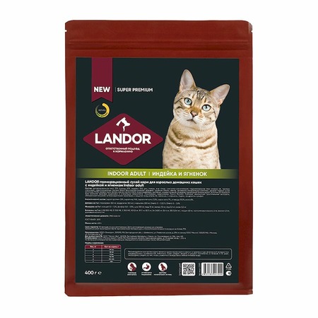 Landor сухой корм для домашних кошек, с индейкой и ягненком - 400 г фото 1