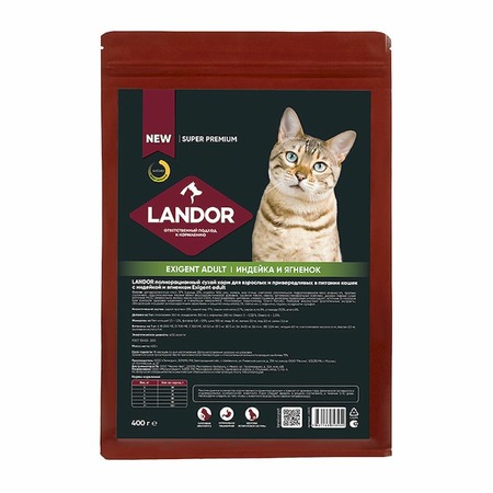 Landor сухой корм для кошек привередливых в питании, с индейкой и ягненком - 400 г фото 1