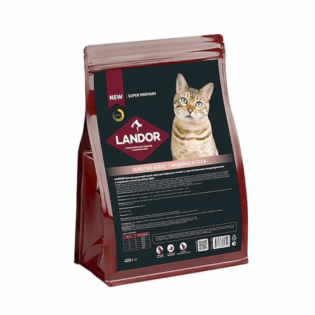 Landor полнорационный сухой корм для кошек с чувствительным пищеварением, c индейкой и уткой - 400 г фото 1
