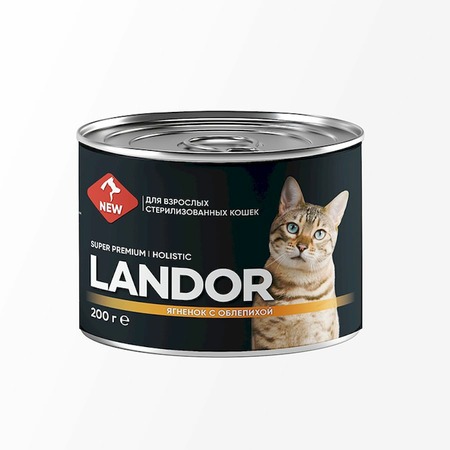 Landor полнорационный влажный корм для стерилизованных кошек, паштет с ягненом и облепихой, в консервах фото 1