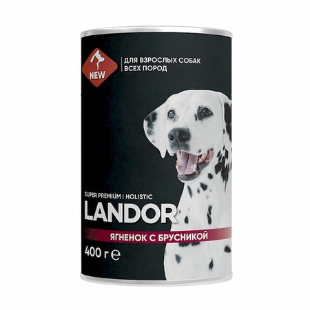 Landor полнорационный влажный корм для собак, паштет с ягненком и брусникой, в консервах фото 1
