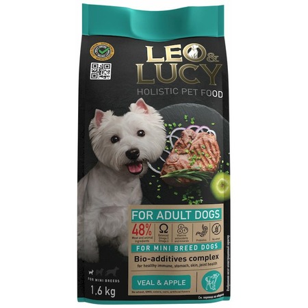 Leo&Lucy сухой полнорационный корм для собак мелких пород, с телятиной, яблоком и биодобавками - 1,6 кг фото 1