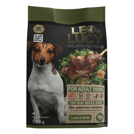 Leo&Lucy сухой полнорационный корм для собак мелких пород, с ягненком, травами и биодобавками - 800 г фото 1