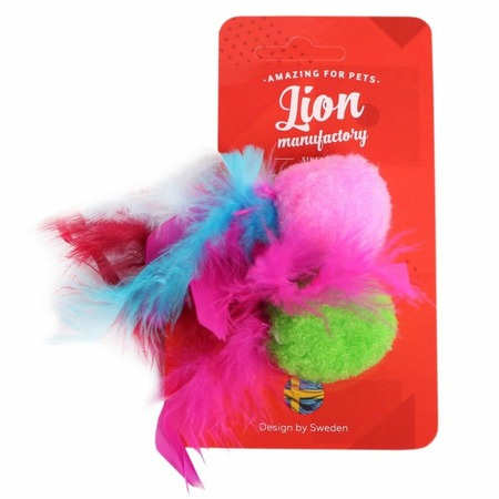 Lion игрушка для кошек, Мячик плюш с перышками LMG-K0006-B - 4 см, 2 шт в уп фото 1