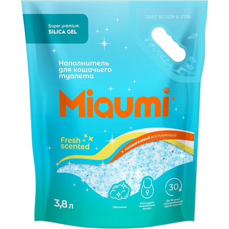Miaumi Silica Gel Fresh Scented силикагелевый наполнитель для кошек, с ароматом свежести - 3,8 л фото 1