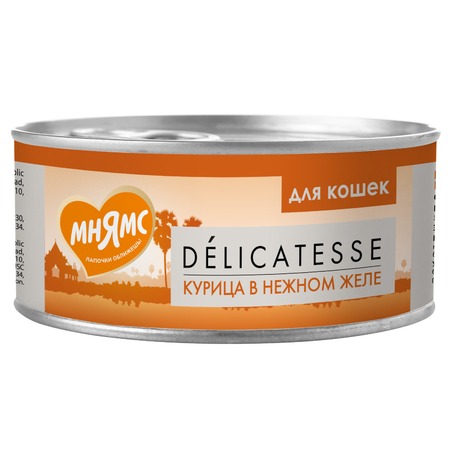 Мнямс Delicatesse влажный дополнительный корм для кошек курица в нежном желе, в консервах - 70 г х 24 шт фото 1