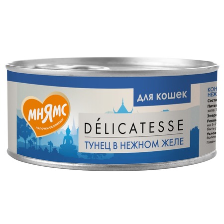 Мнямс Delicatesse влажный дополнительный корм для кошек тунец в нежном желе, в консервах - 70 г х 24 шт фото 1