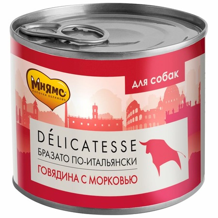 Мнямс Delicatesse "Бразато по-итальянски" влажный корм для собак паштет из говядины с морковью, в консервах - 200 г х 12 шт фото 1