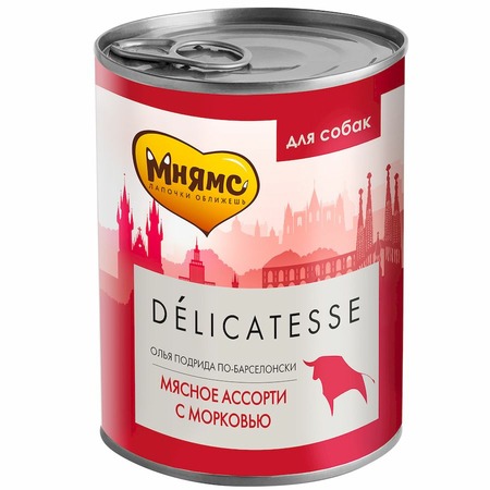Мнямс Delicatesse "Олья Подрида по-барселонски" влажный корм для собак паштет из мясного ассорти с морковью, в консервах - 400 г х 12 шт фото 1