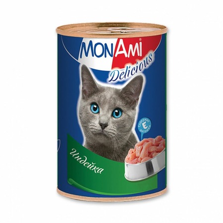 MonAmi влажный корм для кошек, фарш из индейки, в консервах - 350 г фото 1